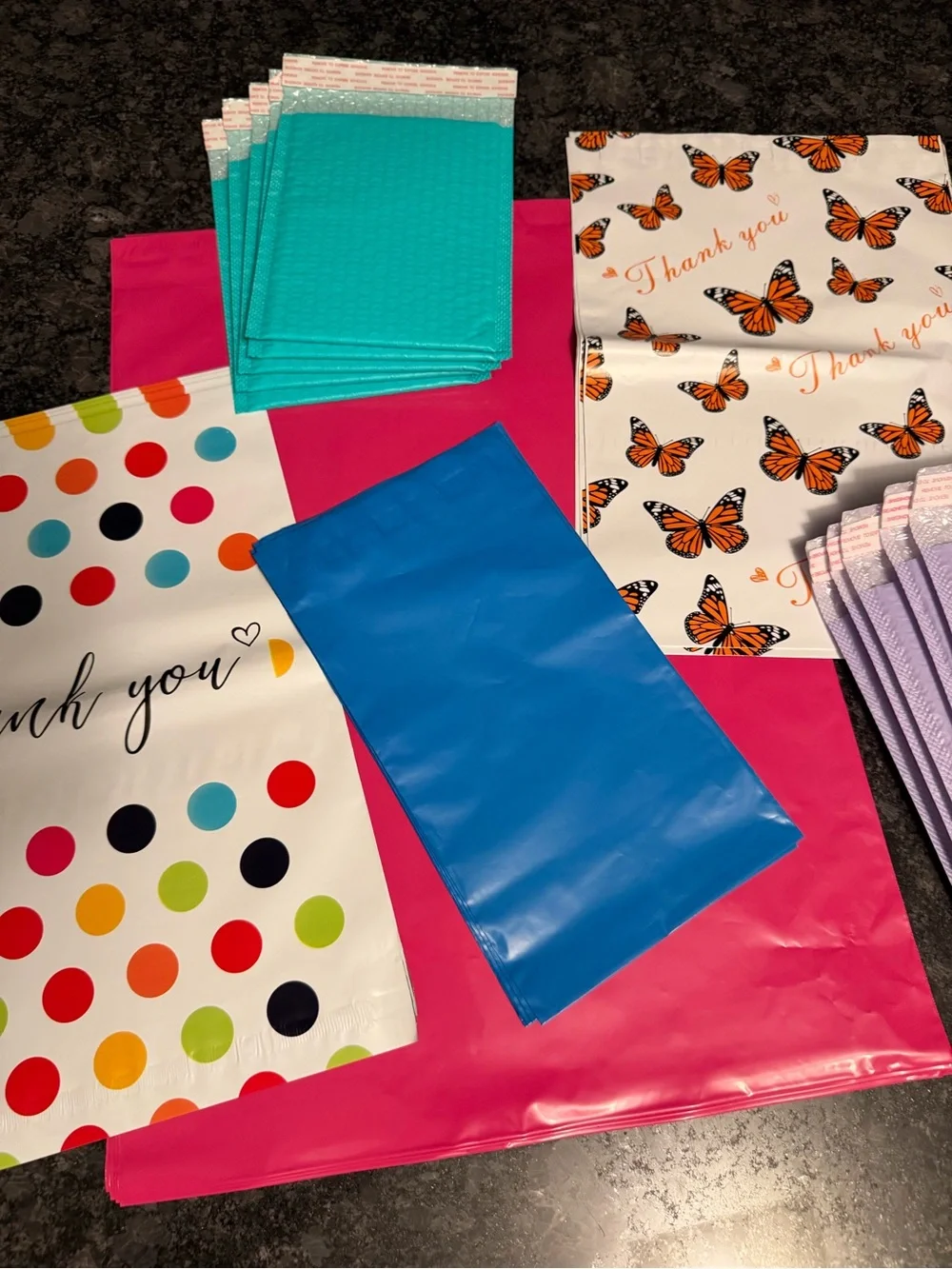 Bundle of 35 Poly & Bubble Mailers Assorted Sizes & Colors Butterfly & Dot Set